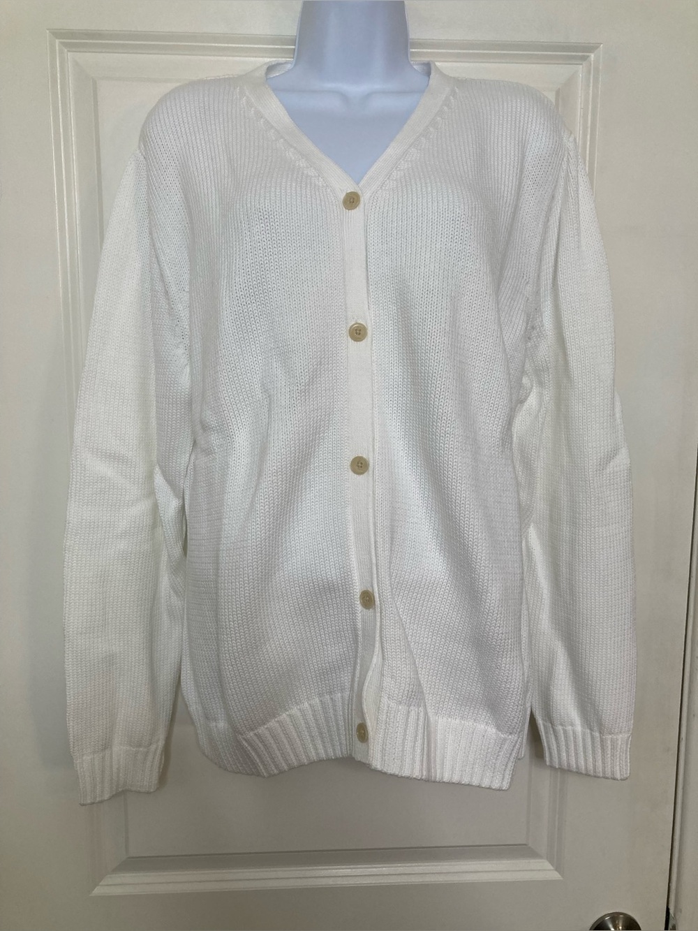Lands' End Drifter Women XL 18-20 Cardigan Sweater White Cotton NWT